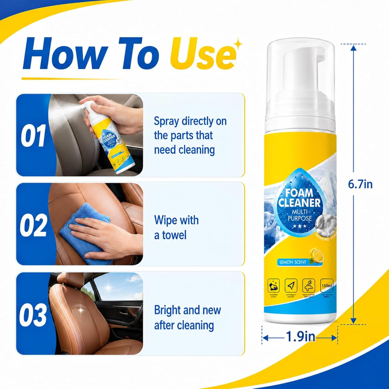 2PCS 4-In-1 Multi-Enzyme Foam Cleaner, Multi Purpose Car Interior Foam Cleaner S