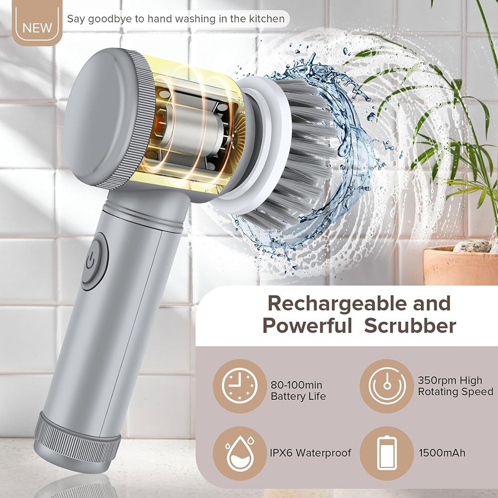 Electric Spin Scrubber Cordless Cleaning Brush with 6 Brush Heads Rechargeable