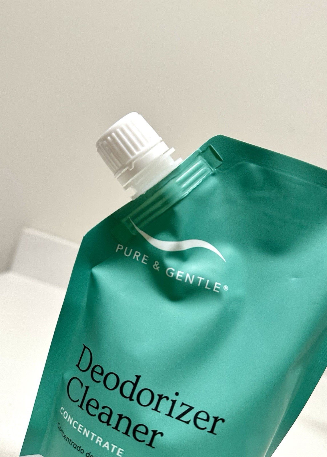 Pure & Gentle Deodorizer Cleaner Concentrate 16oz & spray bottle, and scoop.