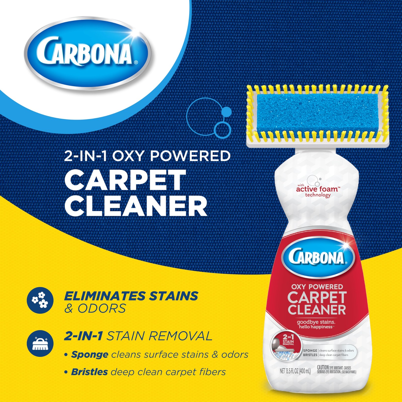 Carpet Cleaner with Brush | Oxy-Powered Foam for Spot Stain Removal | 13.5 Fl Oz