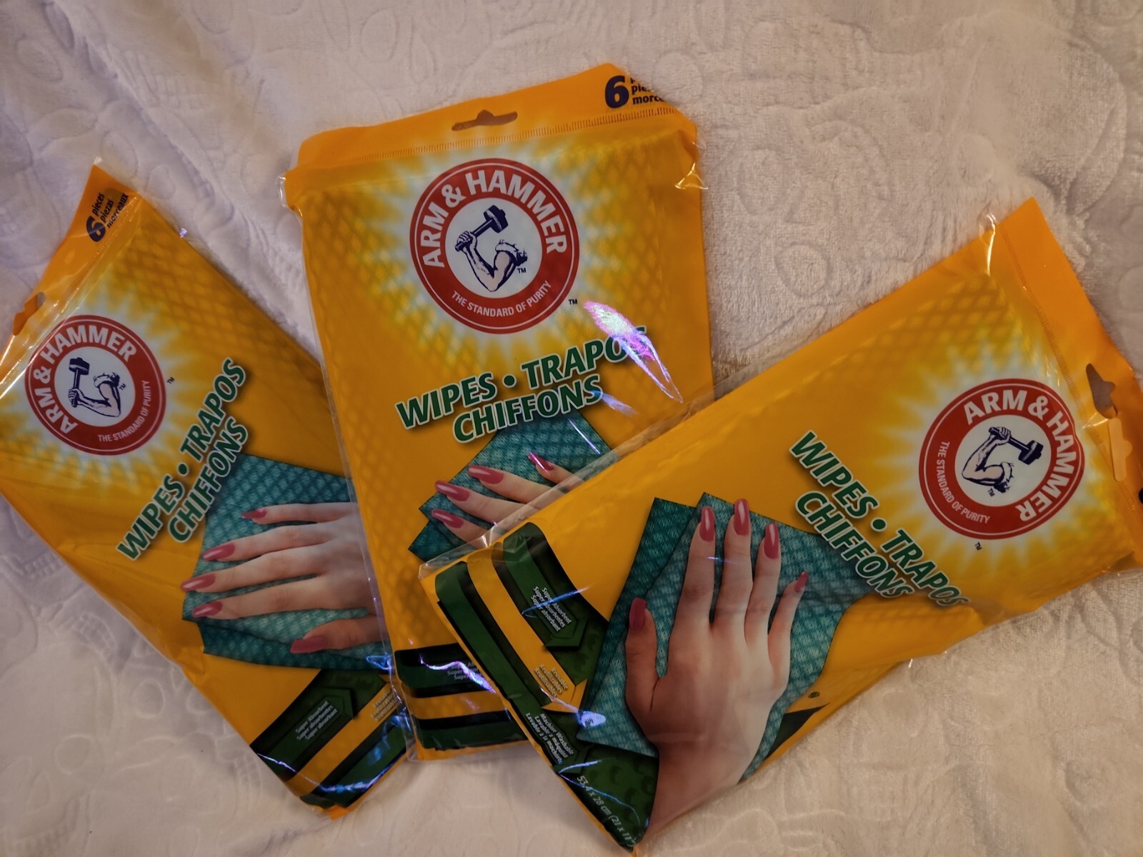 LOT OF 3● ARM & HAMMER WIPES● 6 per pack ● Reusable, absorbant, machine washable