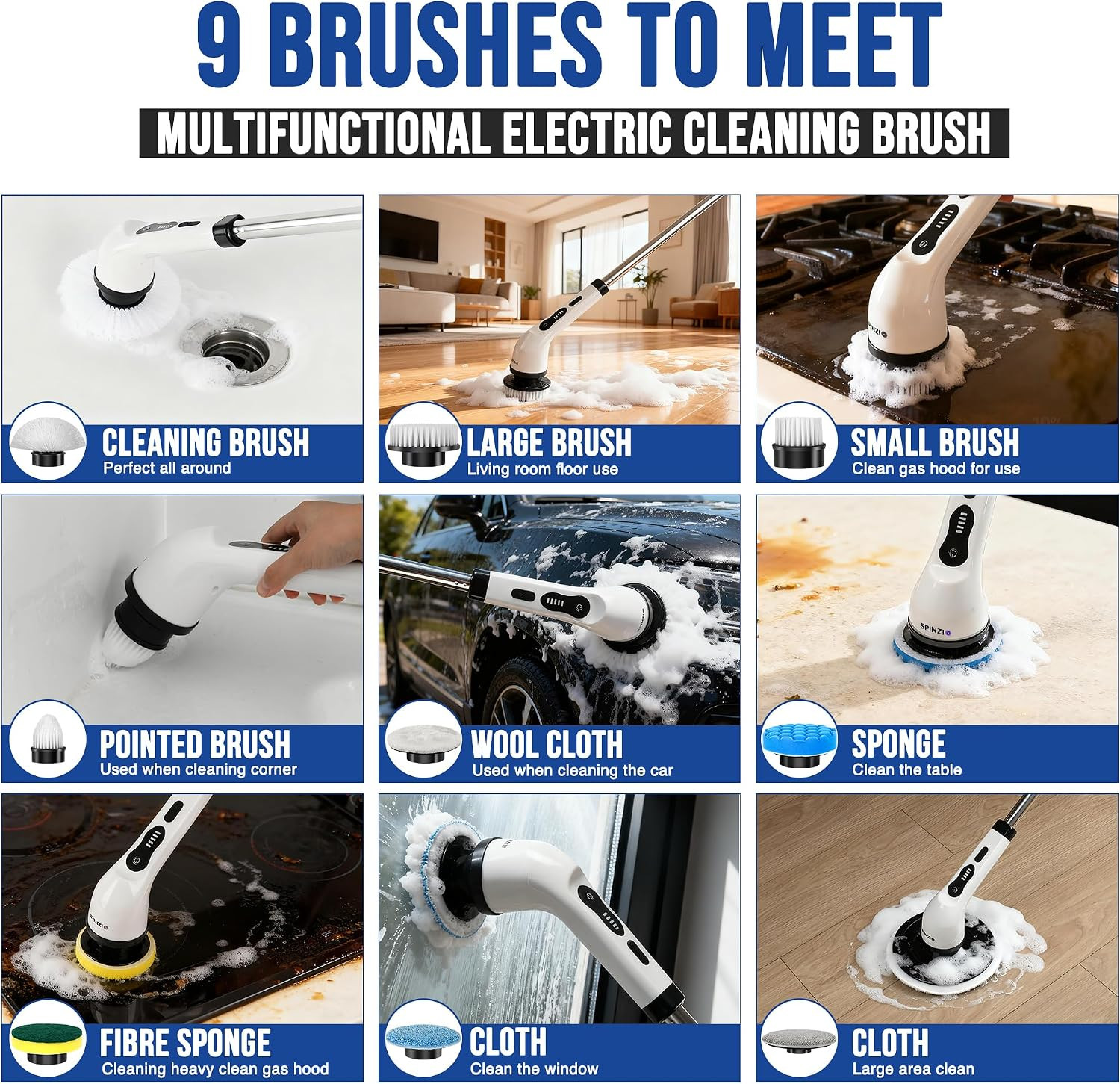 Electric Spin Scrubber Cordless Electric Cleaning Brush with LCD Power Display 9