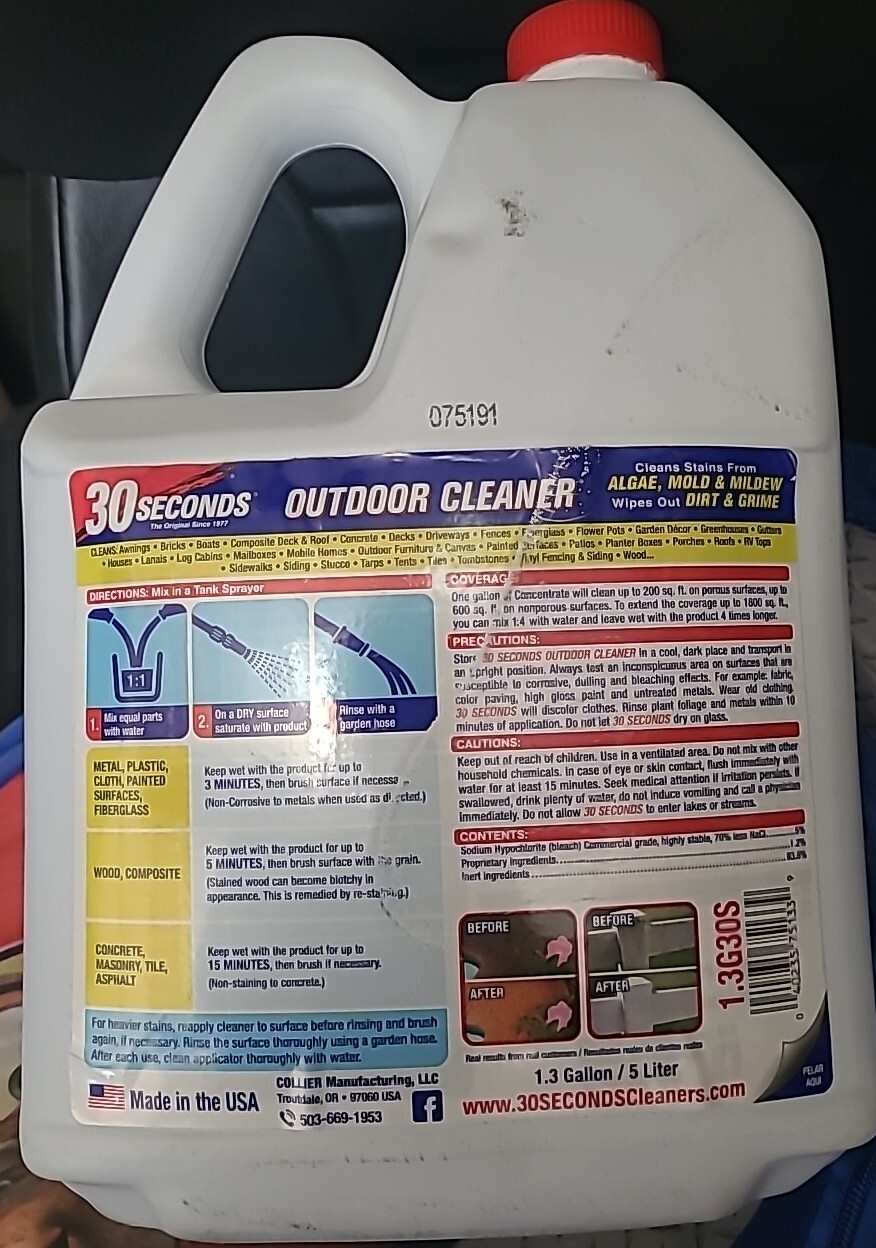 30 SECONDS Outdoor Mold Mildew Algae Cleaner 1.3 Gallon Concentrate