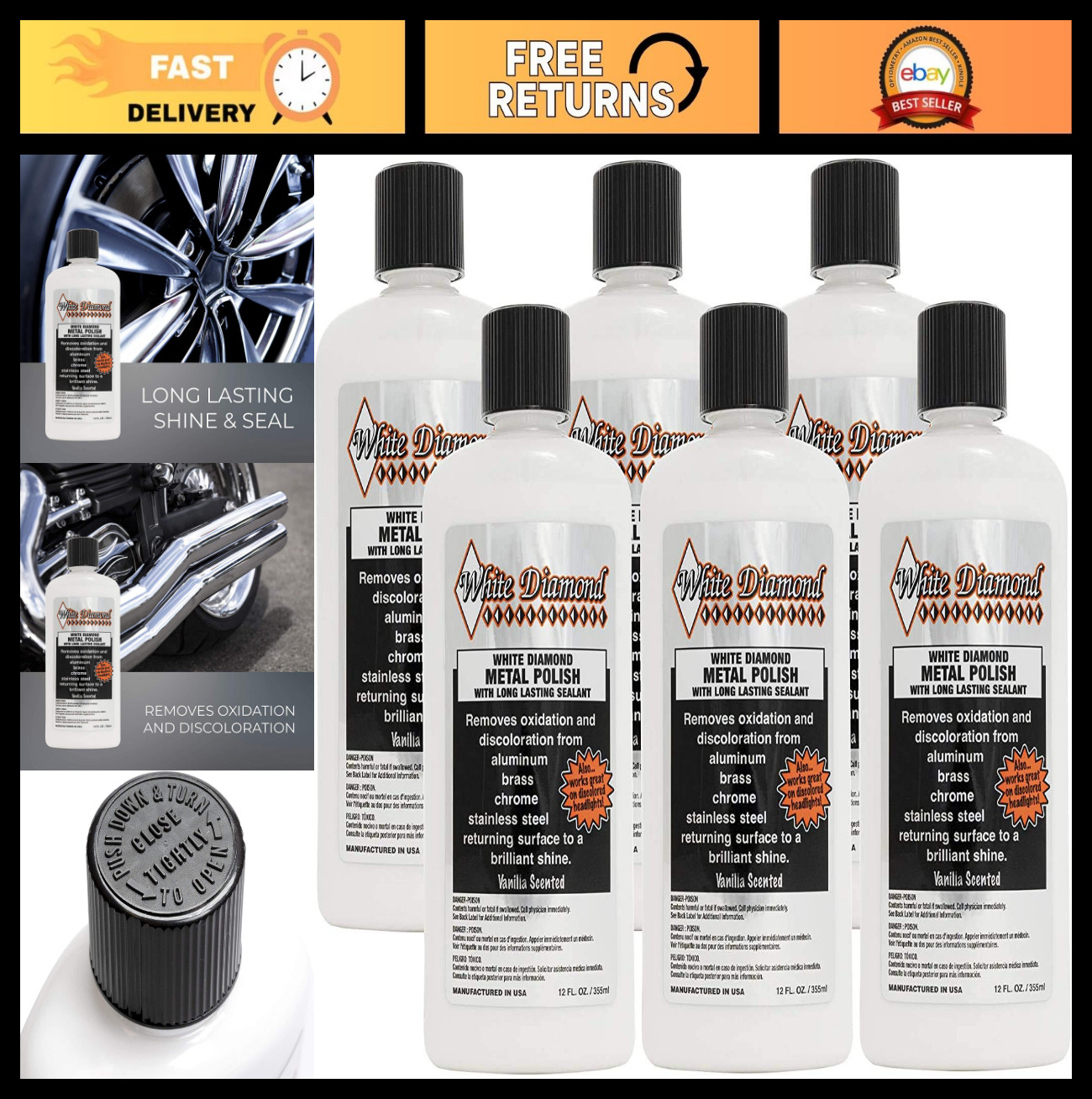 Multi-Purpose Metal Polish for Stainless Steel, Brass, Aluminum, Chrome – 6 Pack