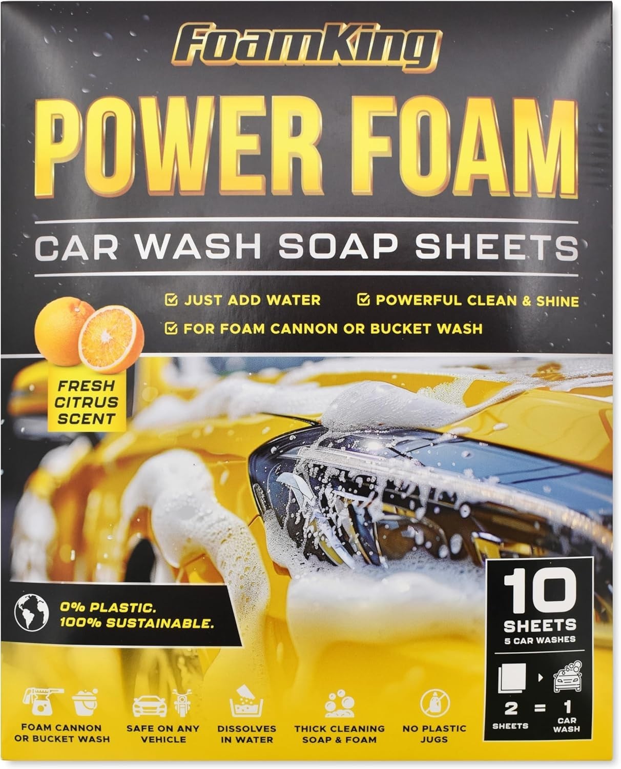 Foam King Car Wash Soap Strip (10ct = 5 Car Washes) – Concentrated Car Cleaning