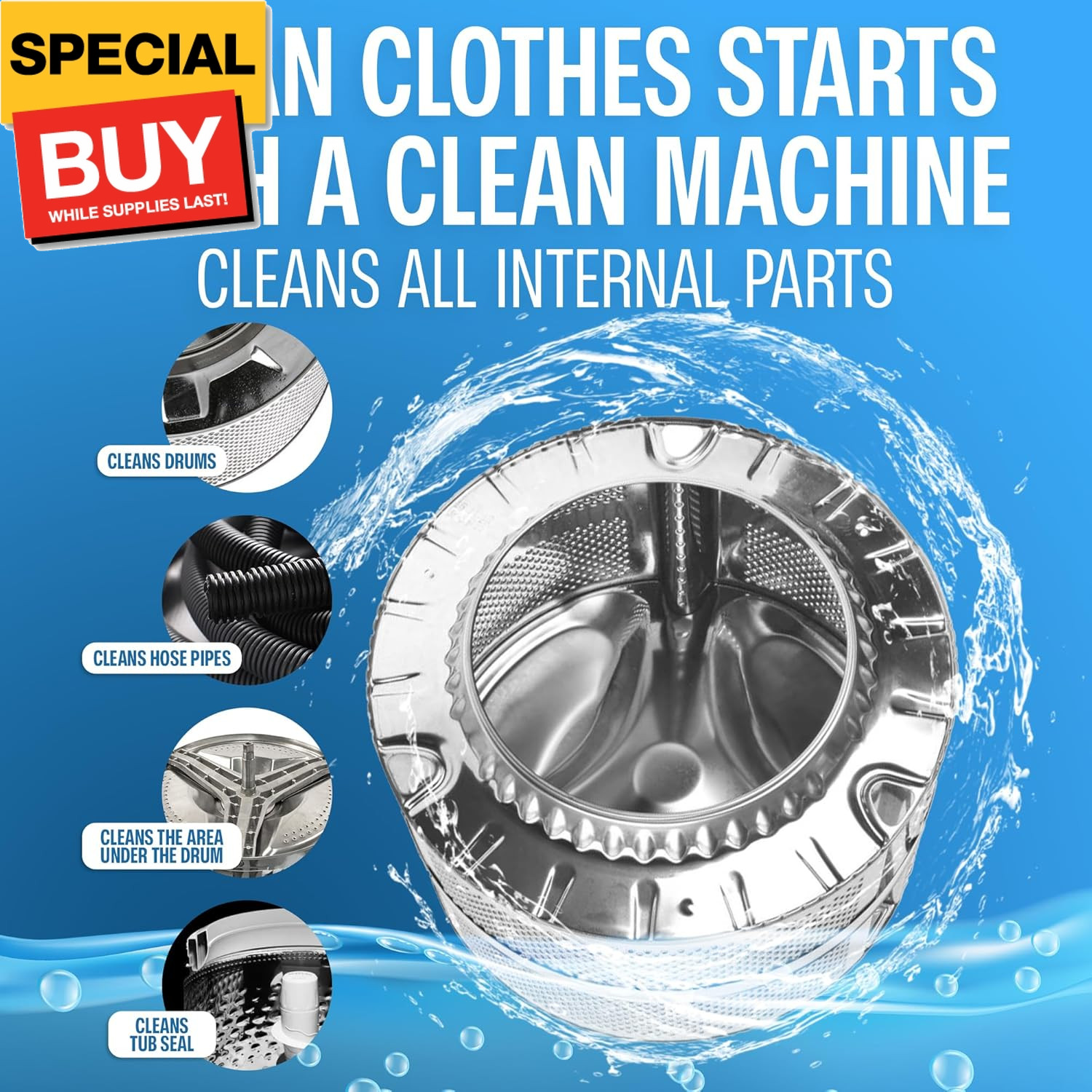 Washing Machine Cleaner Tablets (24-Pack) – Deep Clean for Front or Top Load Was