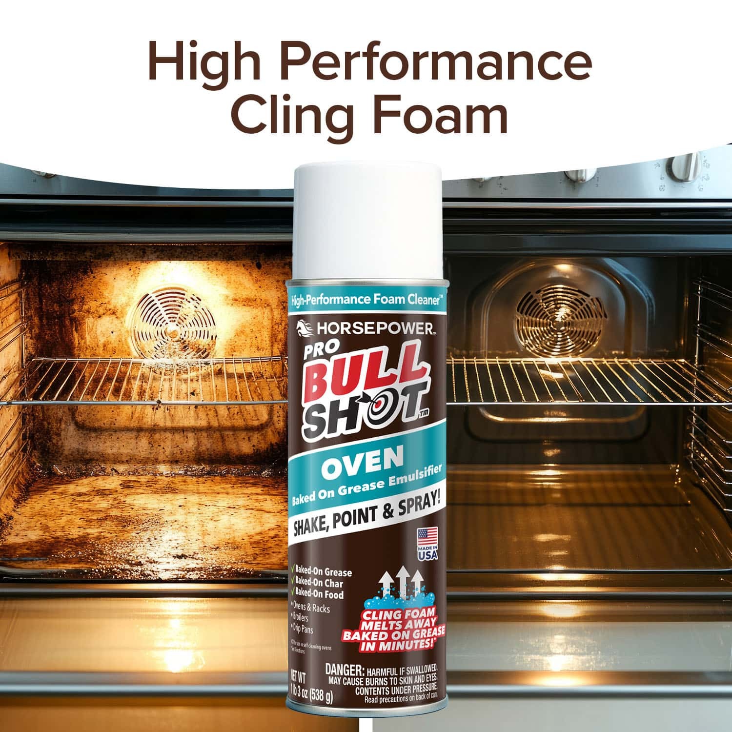 Bull Shot Oven Cleaner, Professional Strength Foam Melts Away Baked-On Grease