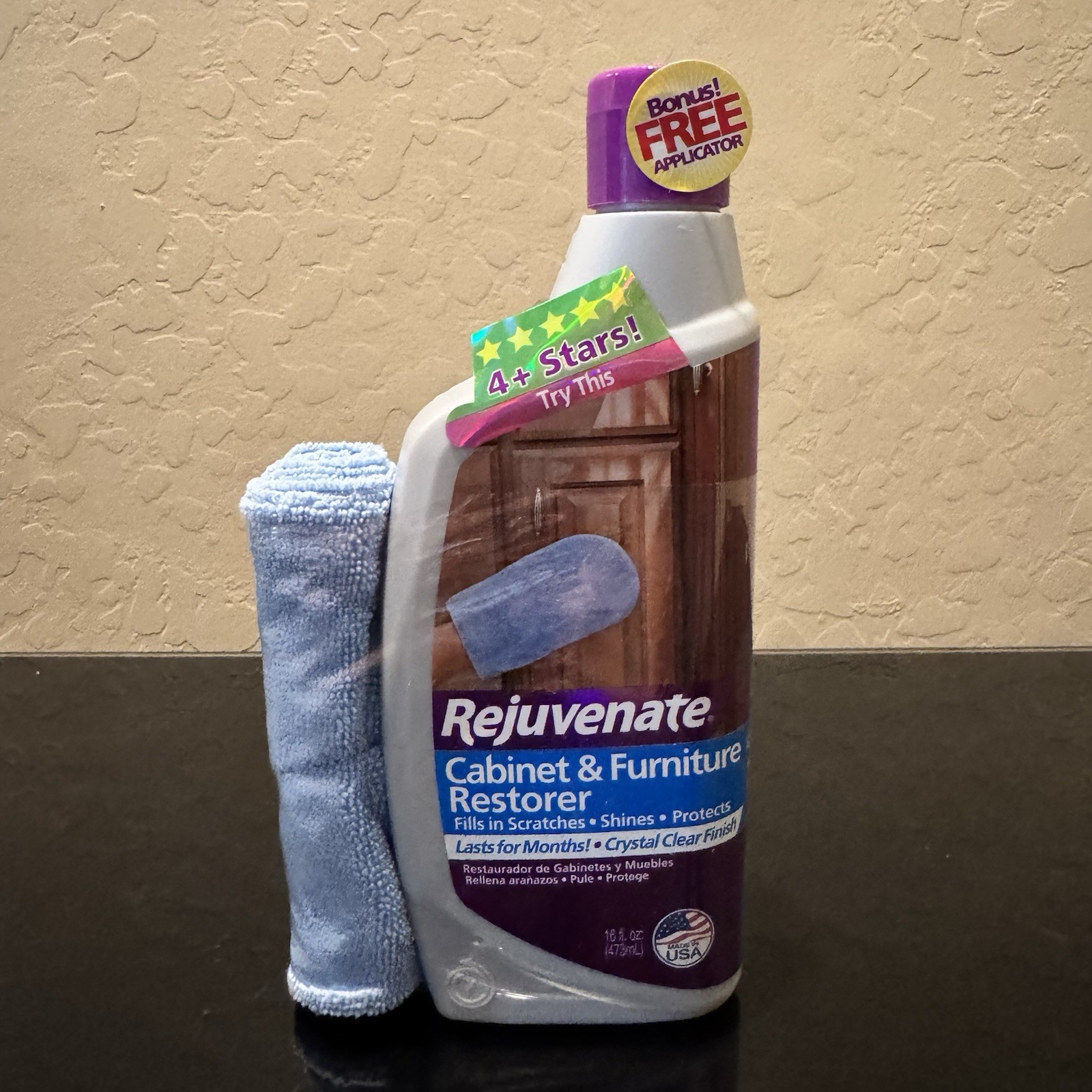 Rejuvenate 16oz Cabinet & Furniture Restorer Wood Polish + Microfiber Mitt NEW