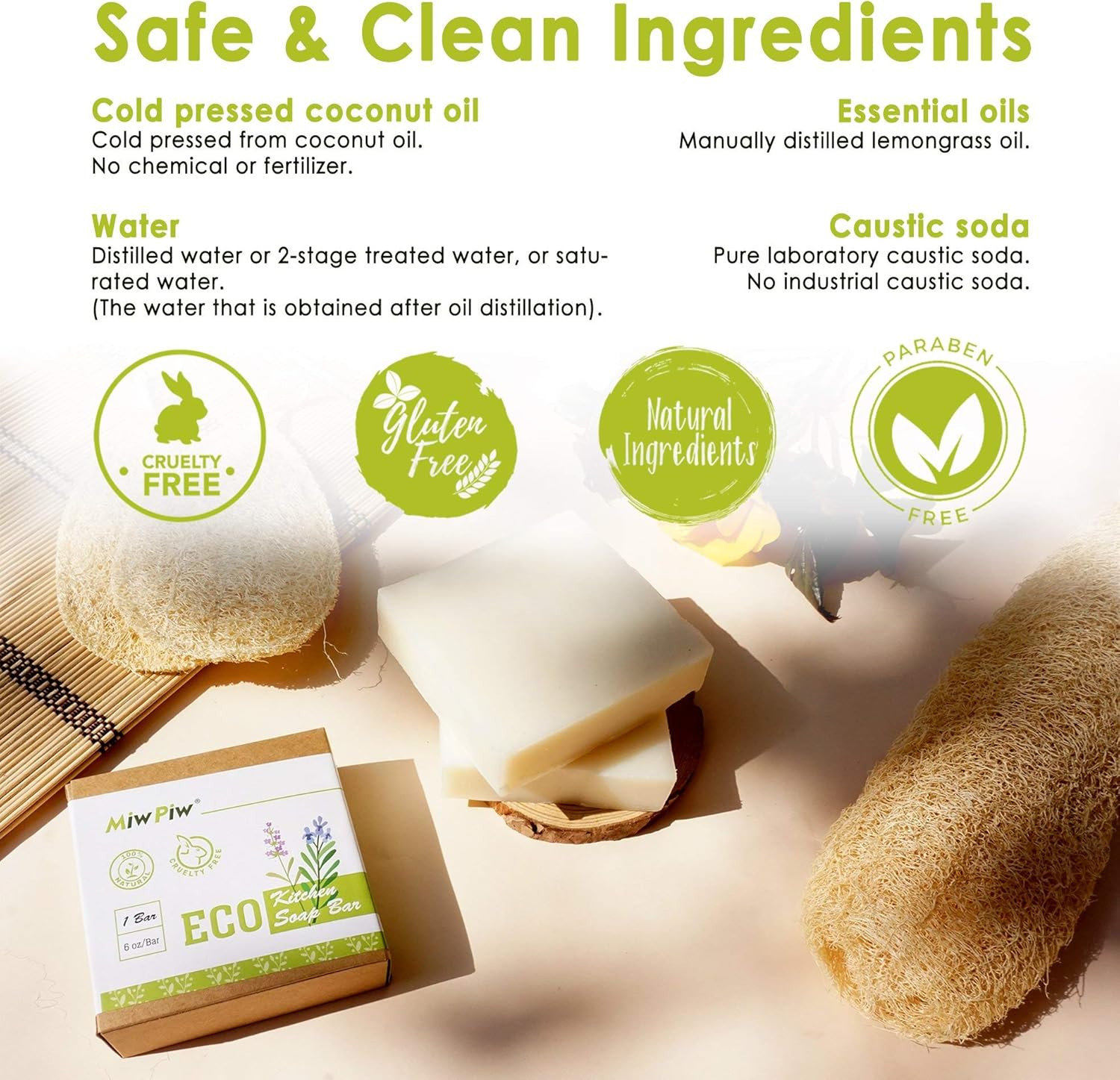 Vegan Dish Soap Bar Pack 2- Large 5 Ounce – Lather Clean Safe Ingredients- Plast