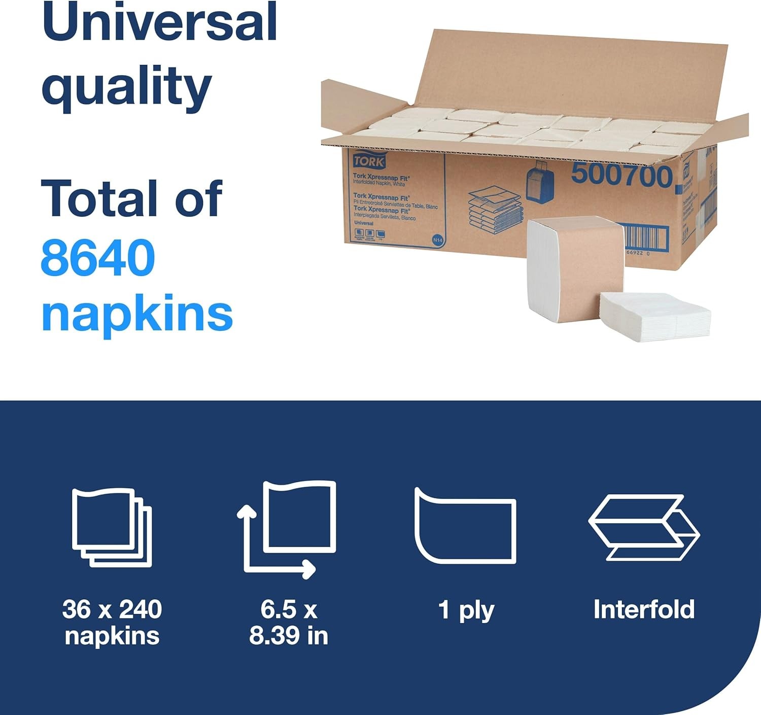 Tork Xpressnap Fit White Dispenser Napkin N14, C-Fold, 1 ply, 240 napkins, 4.2