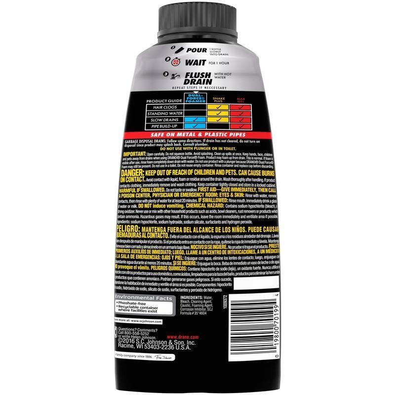 Foaming Drain Clog Remover Pipes Garbage Disposals Septic Safe 17 fl oz New