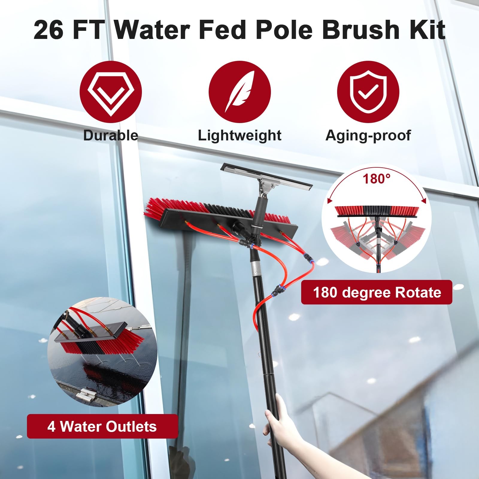 26ft Long Reach Solar Panel Cleaning Kit – Aluminum Extendable Water Fed Pole…