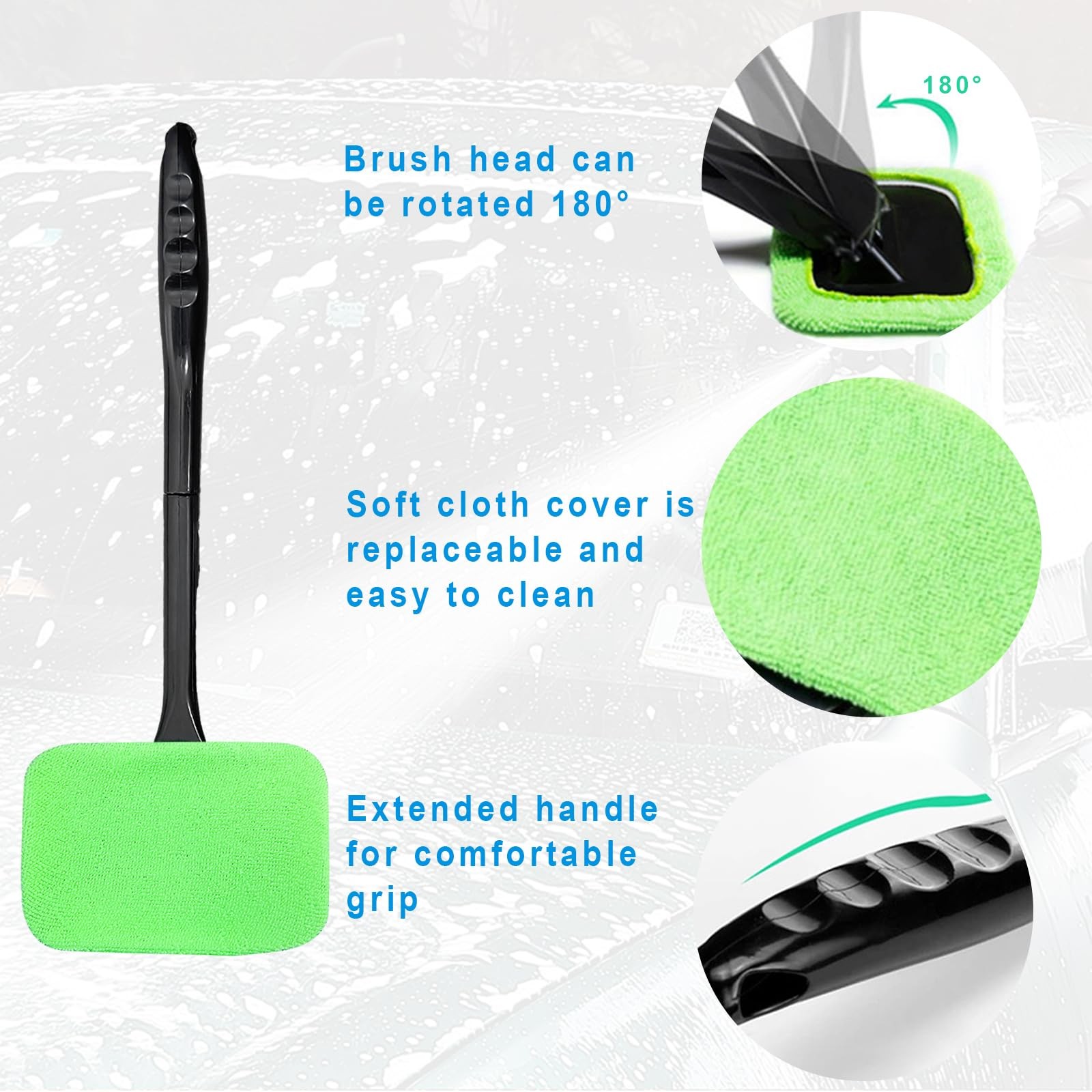 Car Windshield Cleaning Tool, Microfiber Window Cleaner Set with 4 Washable a…