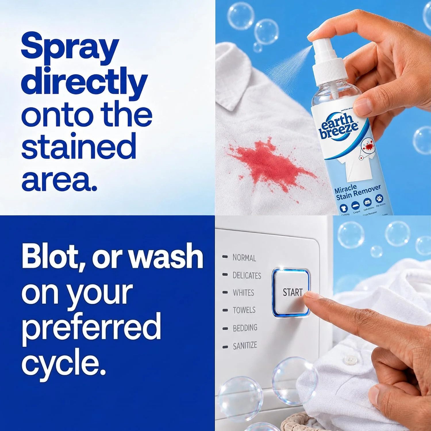 Earth Breeze Miracle Stain Remover Spray – Powerful All-In-One Solution – Remove
