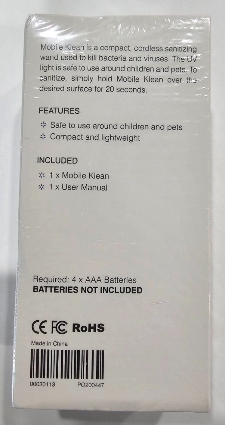 Mobile Klean Portable Sanitizing Wand- New in Wrapped Box