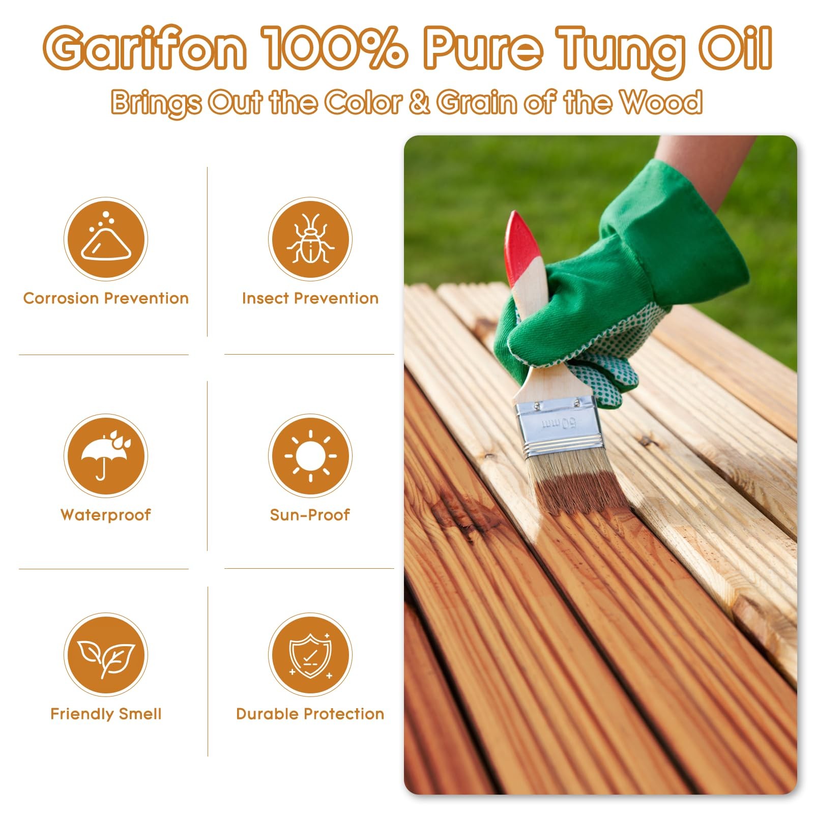 10 OZ Pure Tung Oil for Wood Outdoor/Indoor, Food Grade Sealer, Tung Oil Fini…