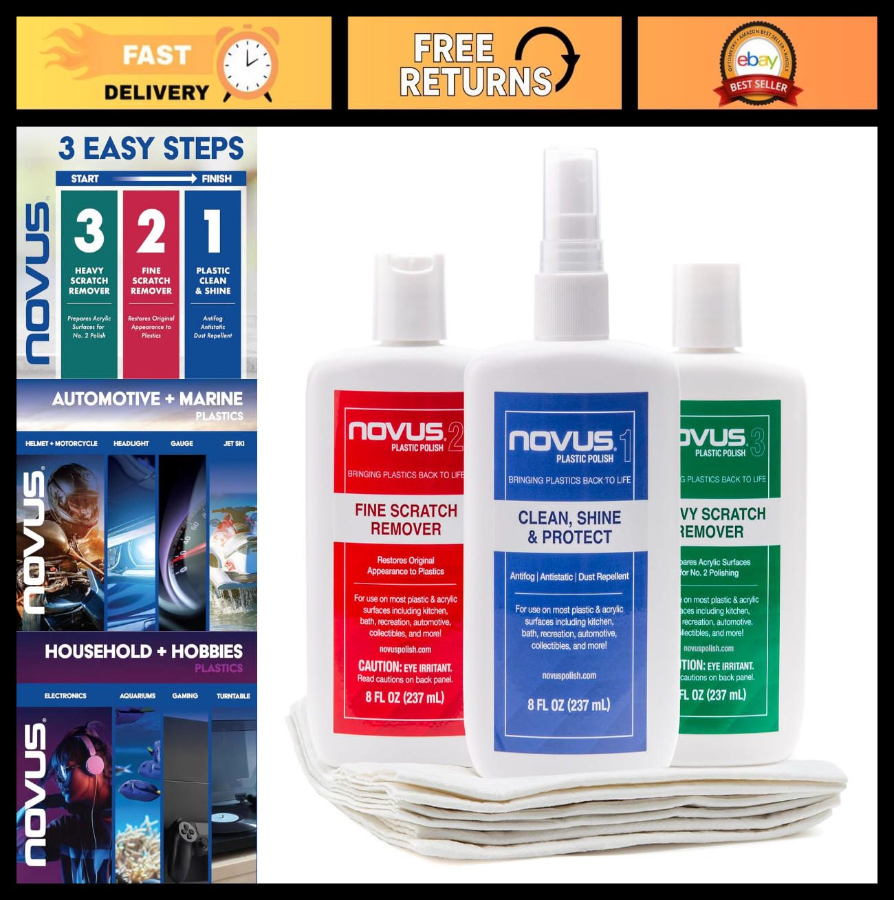 Plastic Clean & Shine Kit – Fine & Heavy Scratch Remover, 8 oz, 6 Polish Mates