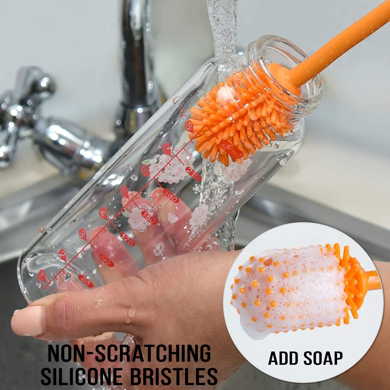 Silicone Bottle Brush with 2 Straw Cleaners 12.5” Water Bottle Cleaner Brush…