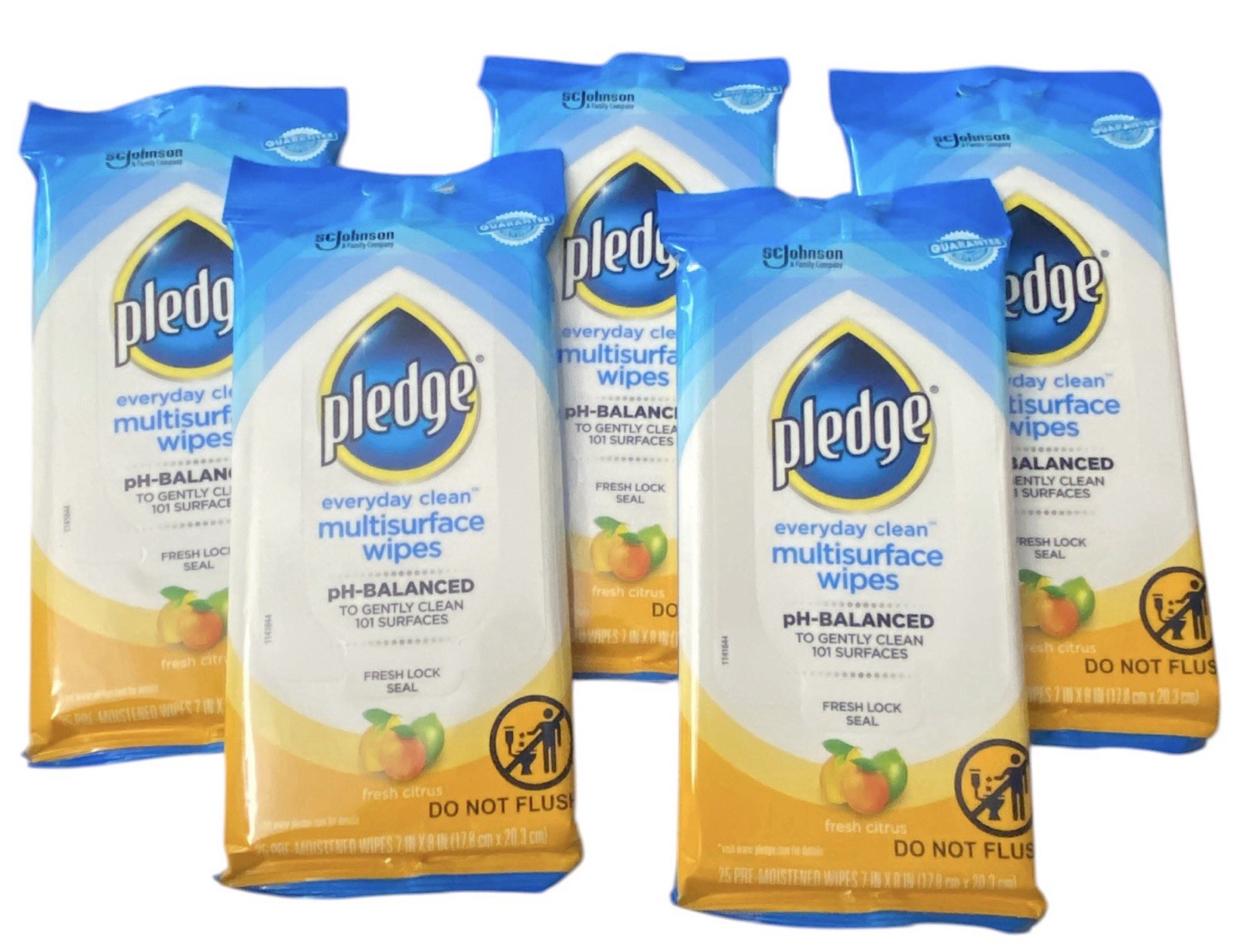 Pledge Everyday Clean Multi-Surface Wipes 25 Wipes Fresh Citrus 5 Packs New