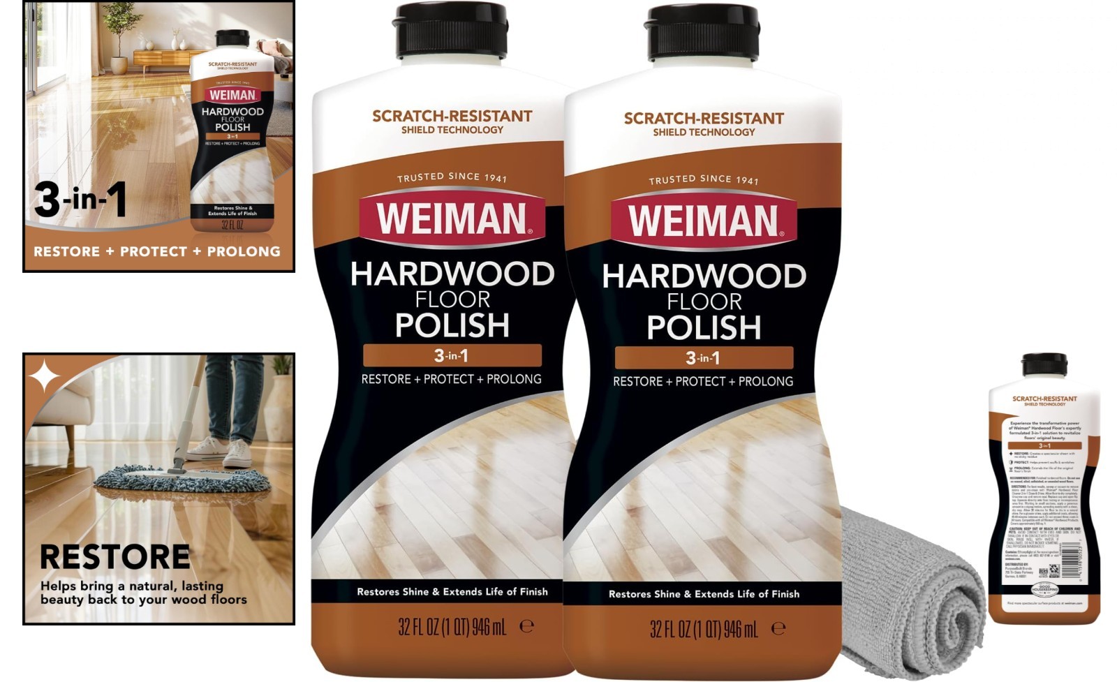 Weiman Hardwood Floor Polish Restorer 32 Fl Oz Pack of 3 Scratch Resistant Care