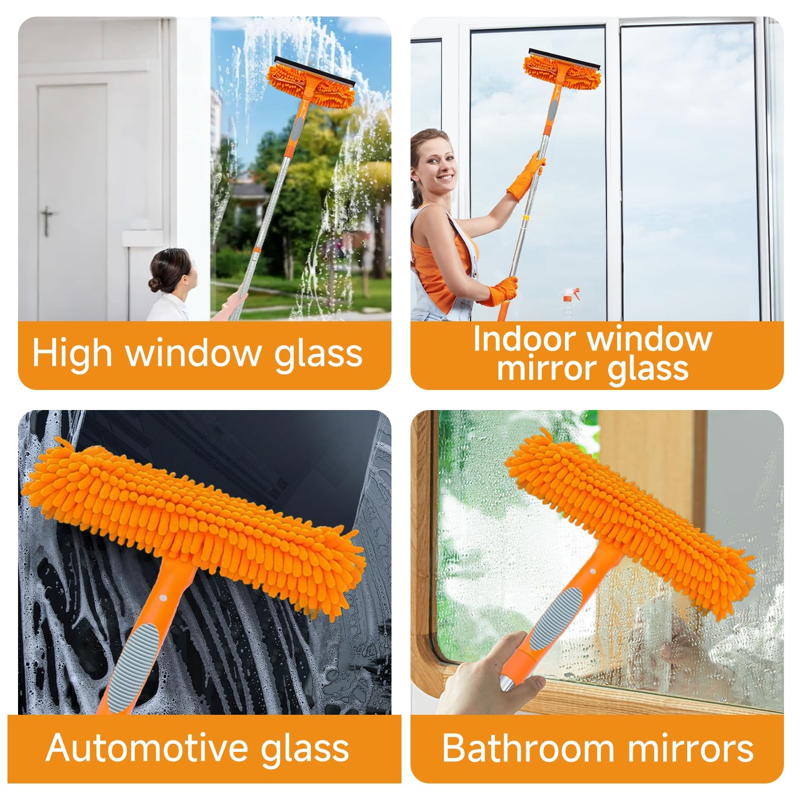 3 Pack 100 Inch Window Cleaner Squeegee Kit, Rotatable Squeegee and Scrubber …