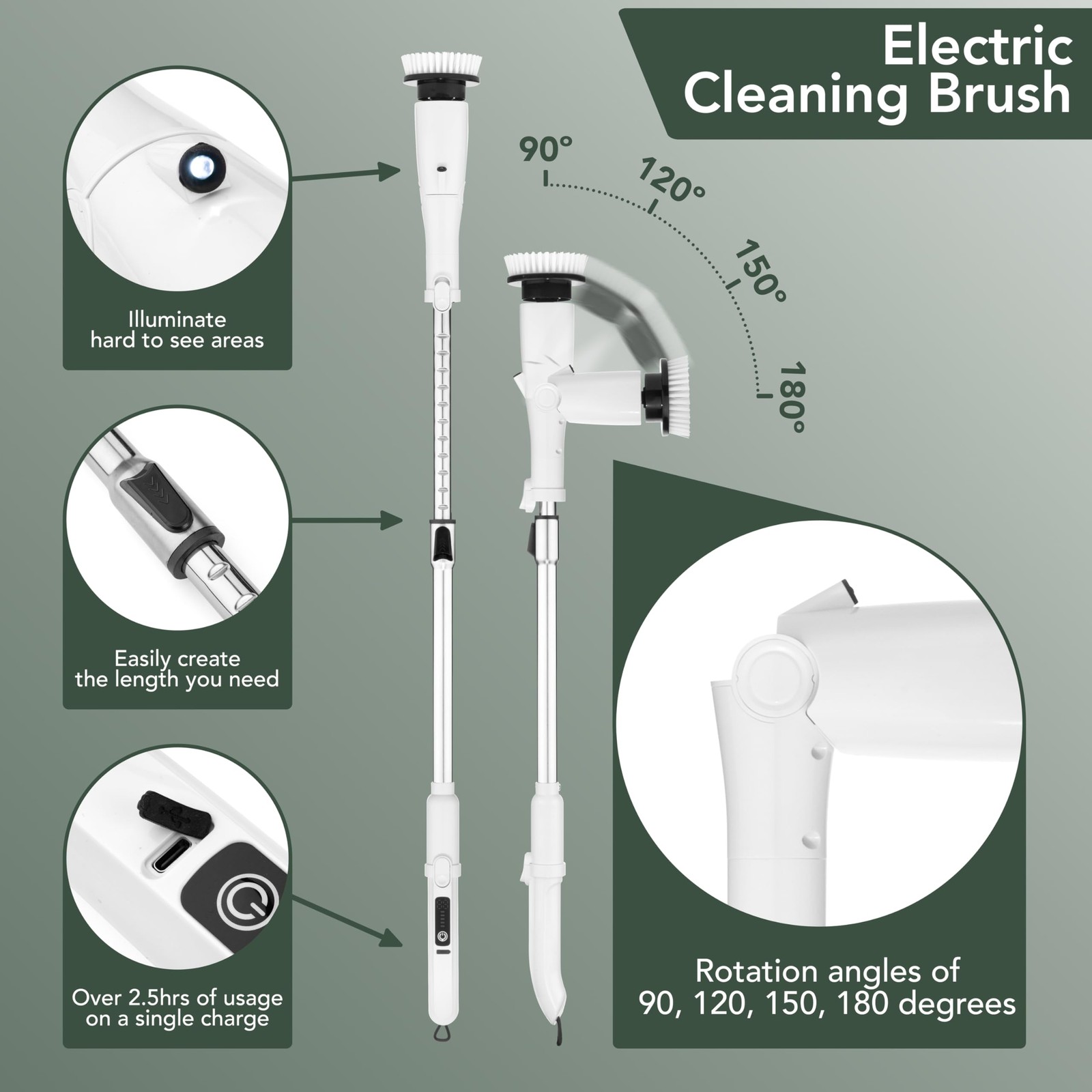 Electric Power Spin Scrubber – Cordless Cleaning Brush with 7 Replaceable Bru…