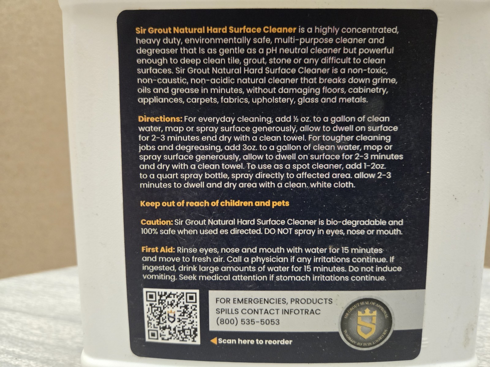 Sir Grout Natural Hard Surface Cleaner- Concentrated- 32 Fl Oz Bottle