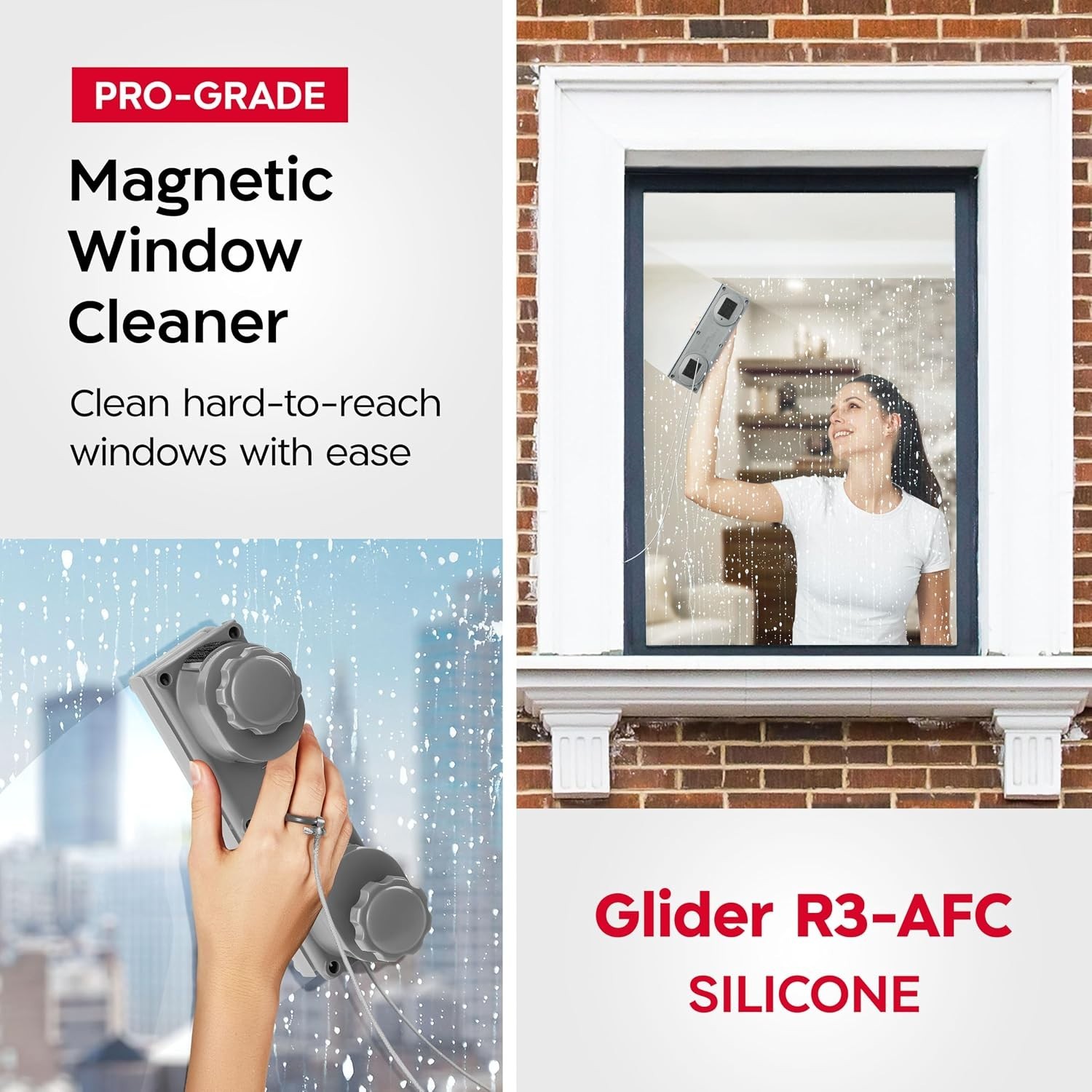Magnetic Window Cleaner Tool, Double Sided Silicone, 0.24″–1.5″ Thick Window