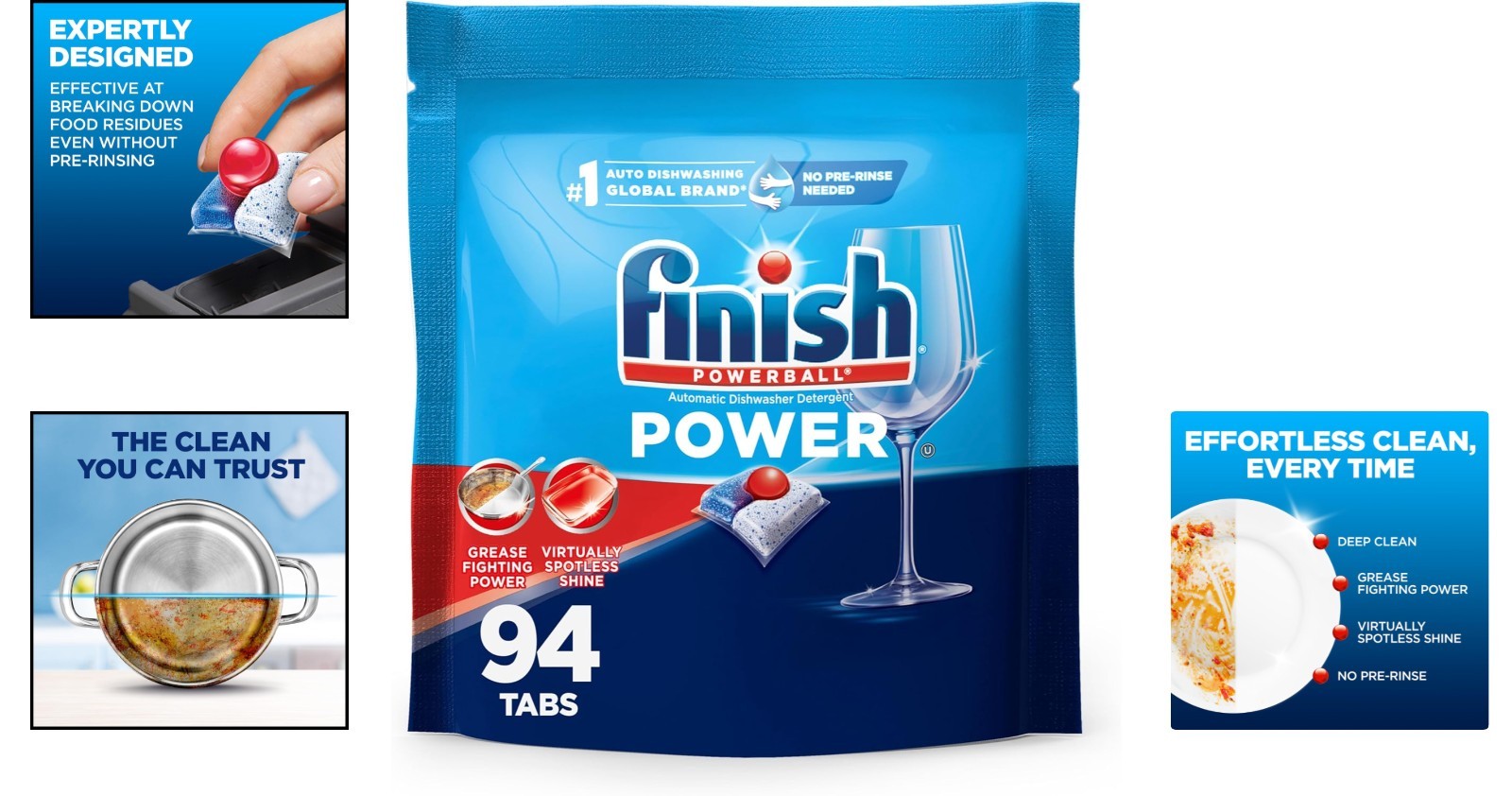 Power Dishwasher Pods, 94 Count – Streak-Free Shine with No Rinse Needed