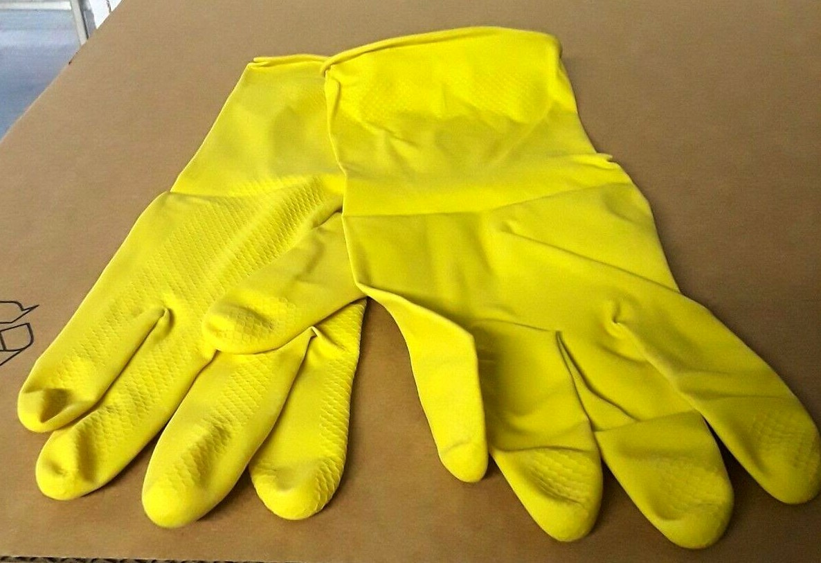 Yellow Latex Gloves (Can Mix Size S-XL) Plus FREE Inspector Dish Wash Trboxtapes