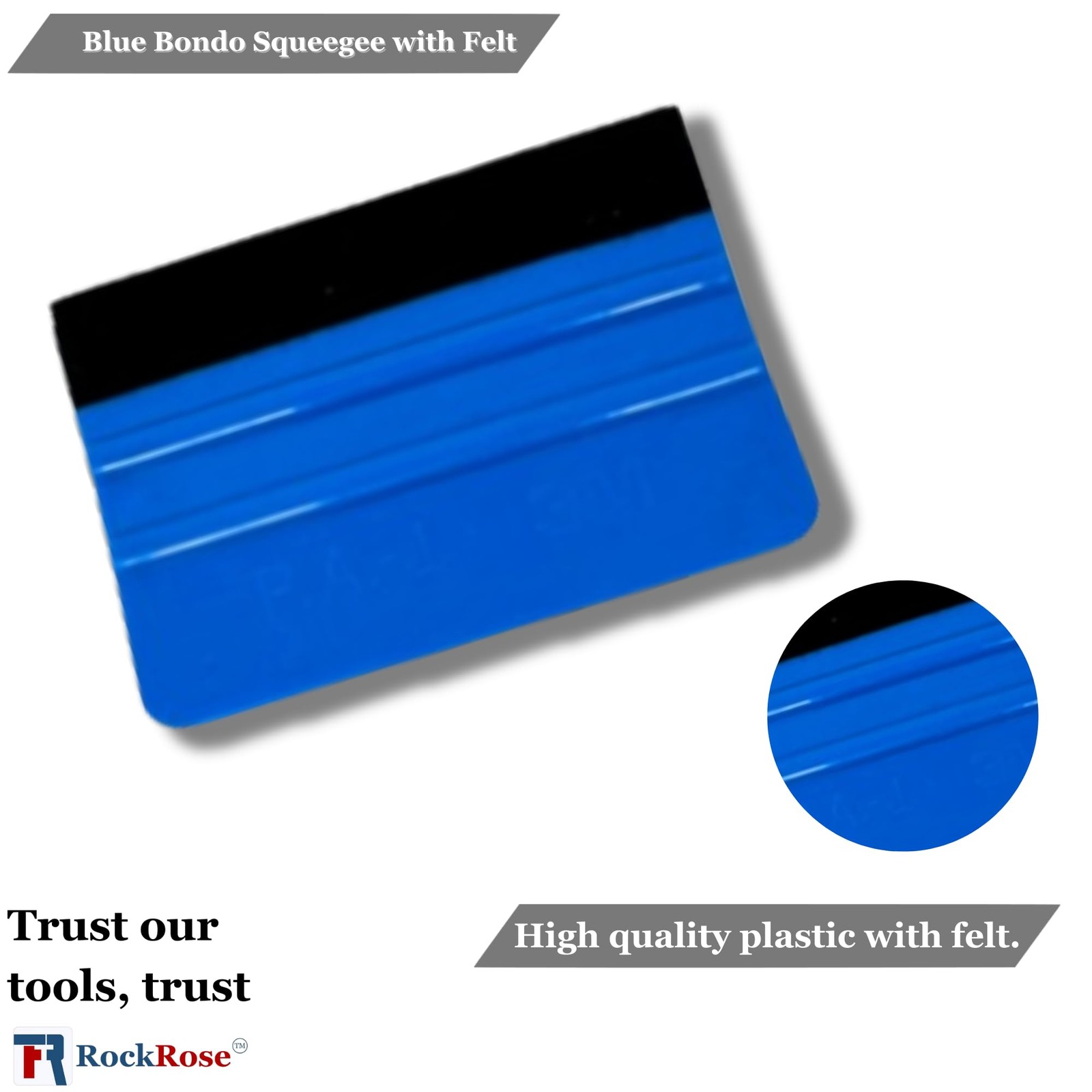 RockRose Black Bondo Squeegee w Felt – 4 Inch: Precision Window Tinting Tool