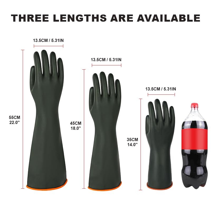 Heavy-Duty Latex Chemical Resistant Gloves – Reusable Long Rubber 14”, Black