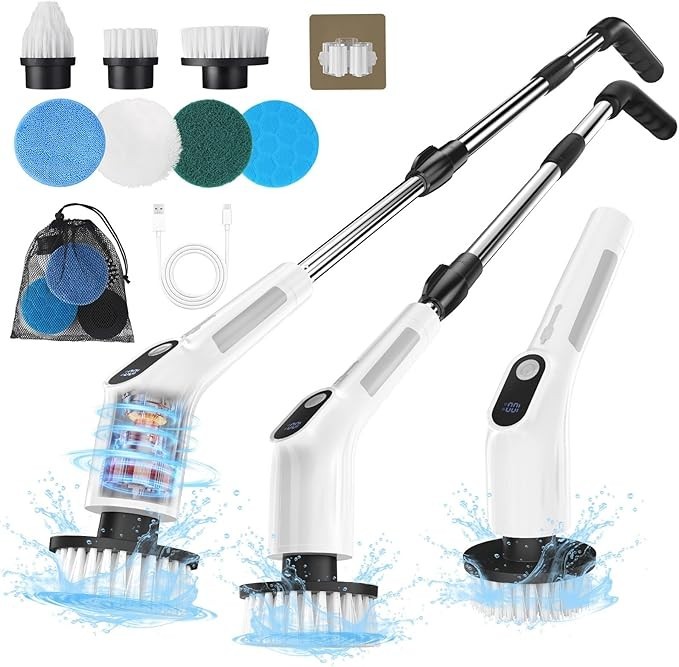 Electric Spin Scrubber for Cleaning Bathroom,Cordless Power Shower White
