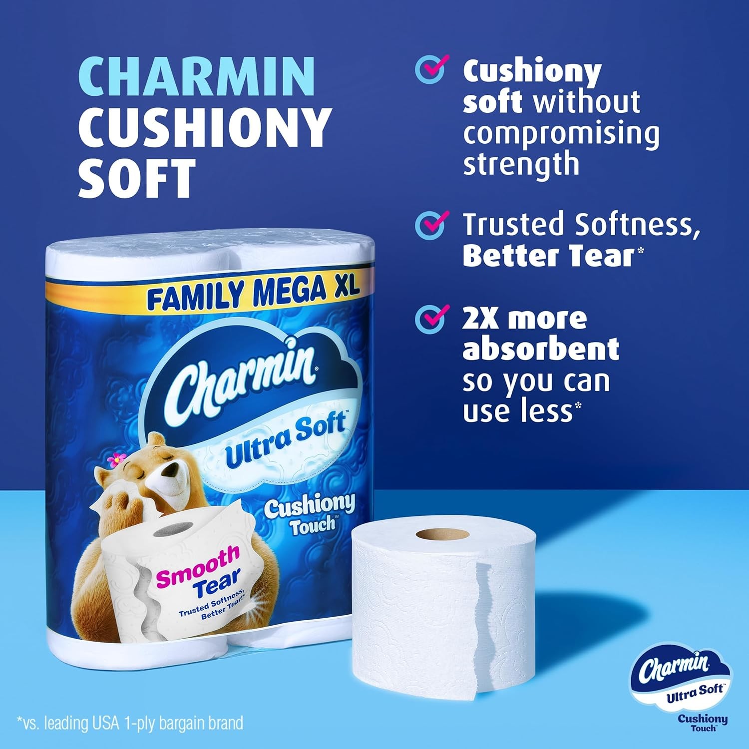 Bounty Quick-Size Paper Towels, White, 16 Family Rolls, Charmin Ultra Soft Cus