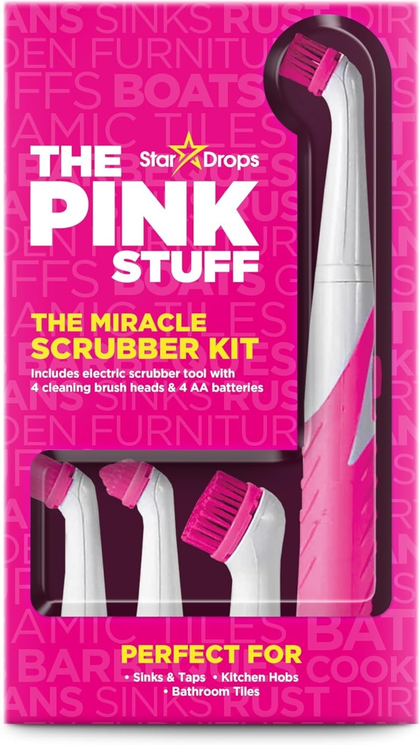 The Pink Stuff Cleaning Electric Scrubber 4 Piece Brush Head Kit