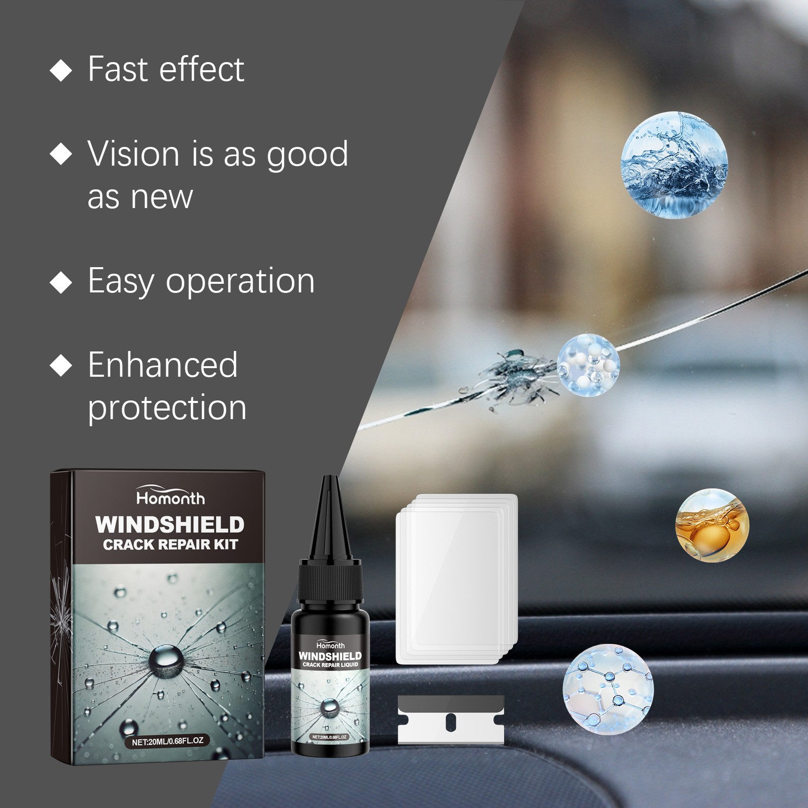 Windshield Repair Kit Car Front Glass Crack Chip Fix DIY Nano Resin UV Curing