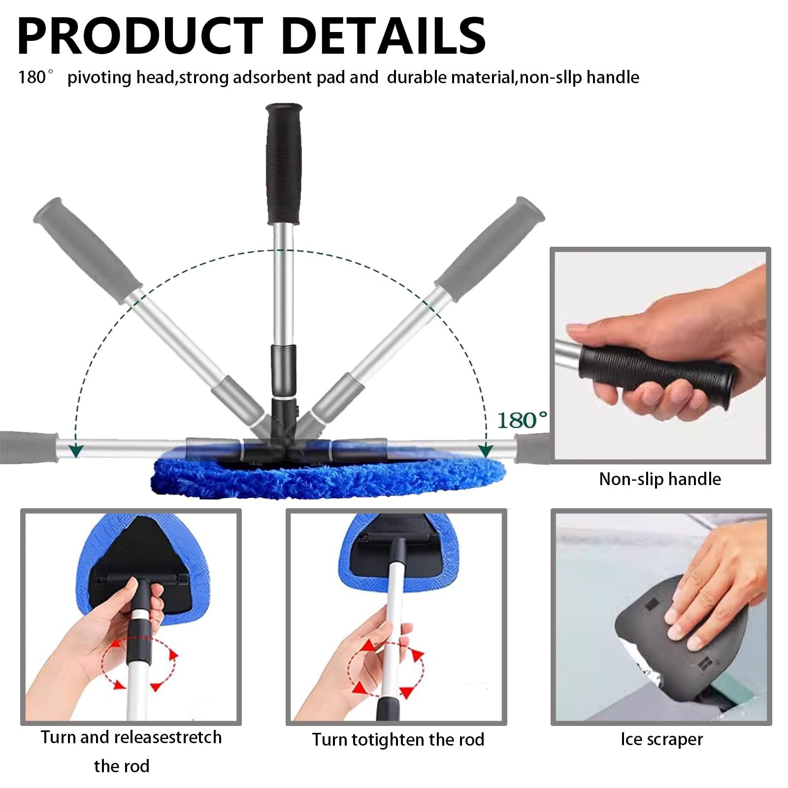 Car Windshield Cleaning Tools, Expandable Car Window Cleaner kit with 4 Reusa…