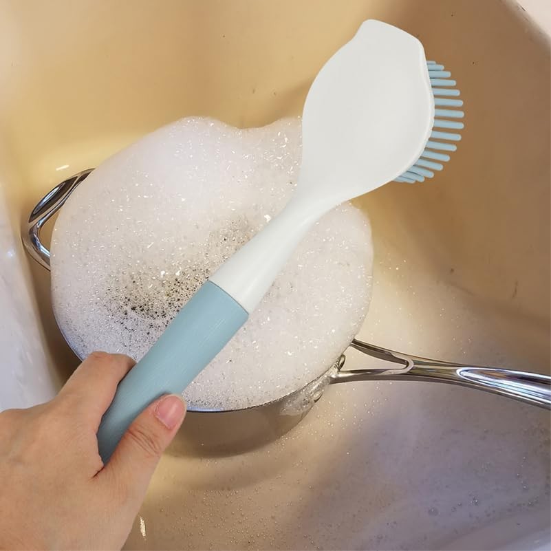 Silicone Pot Brush 2Pcs Set with Long Handle for Non-Stick Cookware Cleaning …