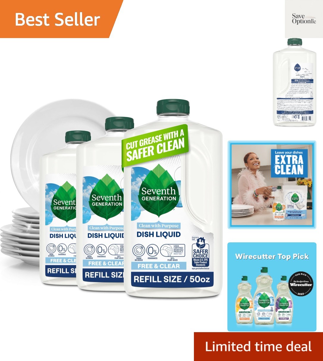 Seventh Generation Dish Soap Refill, Free & Clear, 50 fl oz, 3 Pack, Plant-Ba…