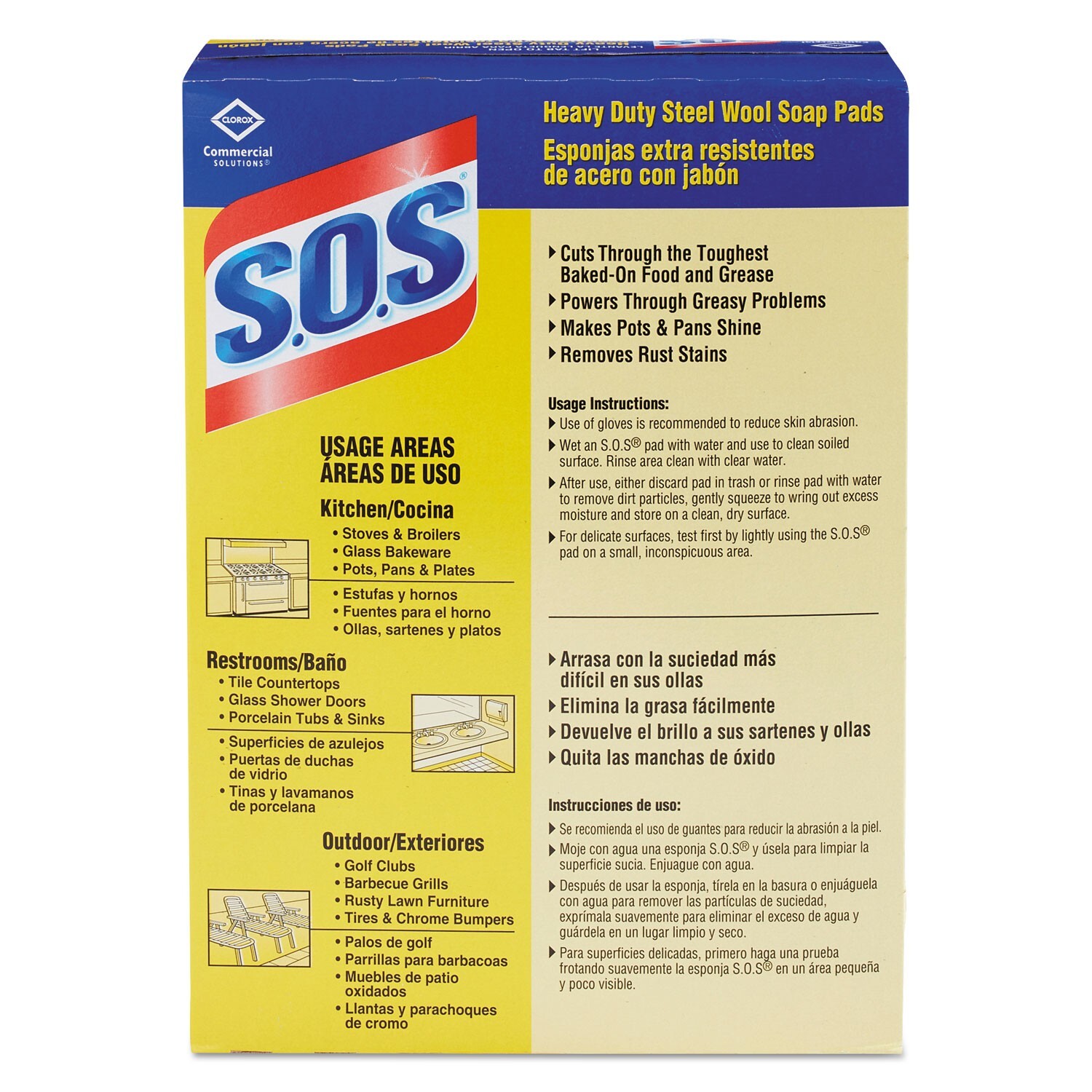 S.O.S. Steel Wool Soap Pads, 2.4 x 3, Steel, 15 Pads/Box, 12 Boxes/Carton