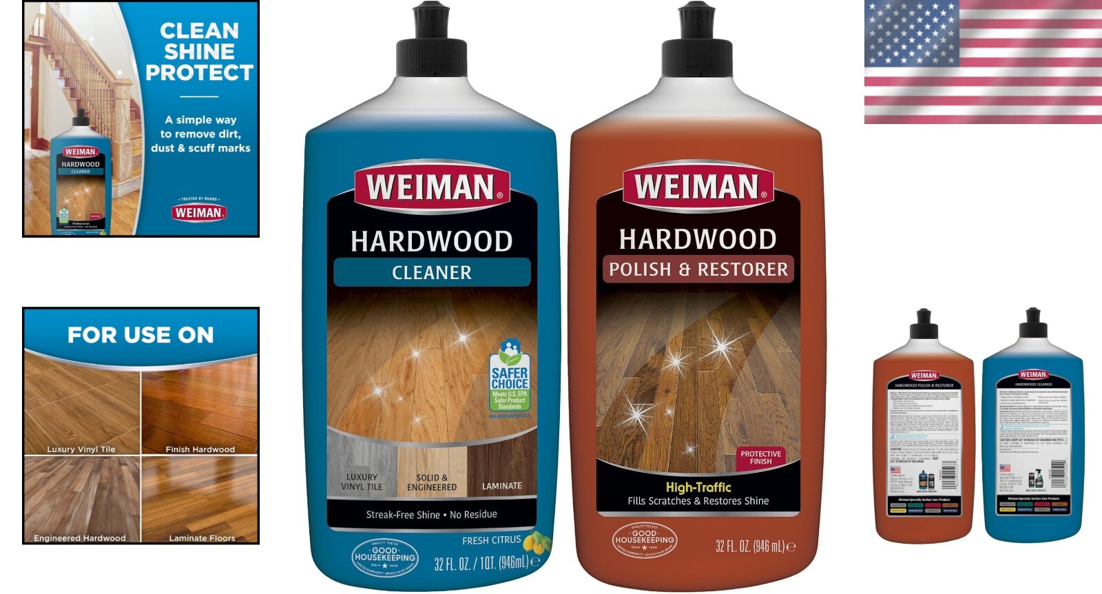 Versatile Hardwood Floor Polish and Cleaner – Safe for Kids & Pets, 2-Pack