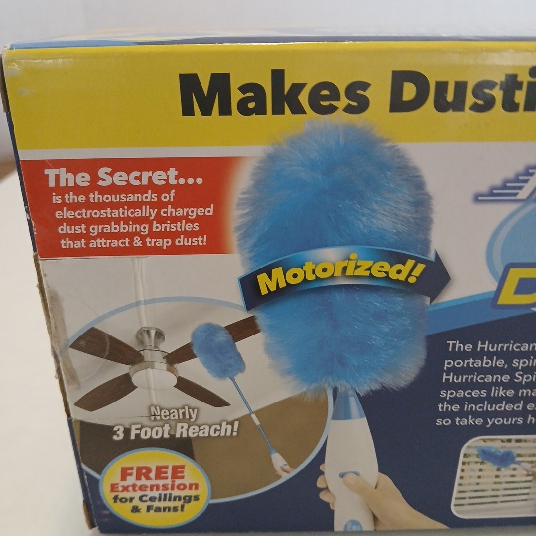 Hurricane Spin Duster Motorized Dust Wand w/3ft Extension For Ceiling Fans NIB