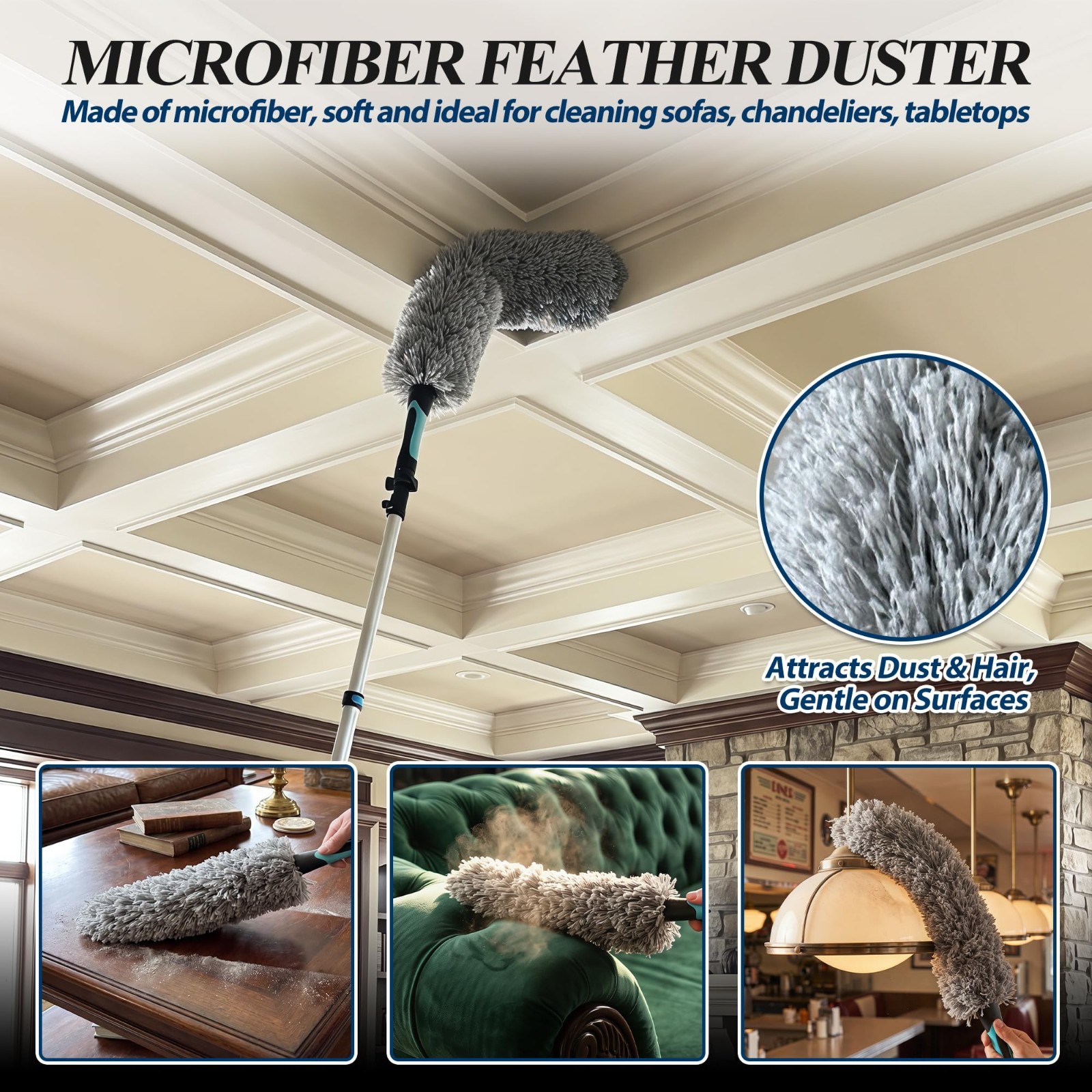 23FT High Duster Cleaning Kit with Extension Poles, Ceiling Fan & Cobweb Duster