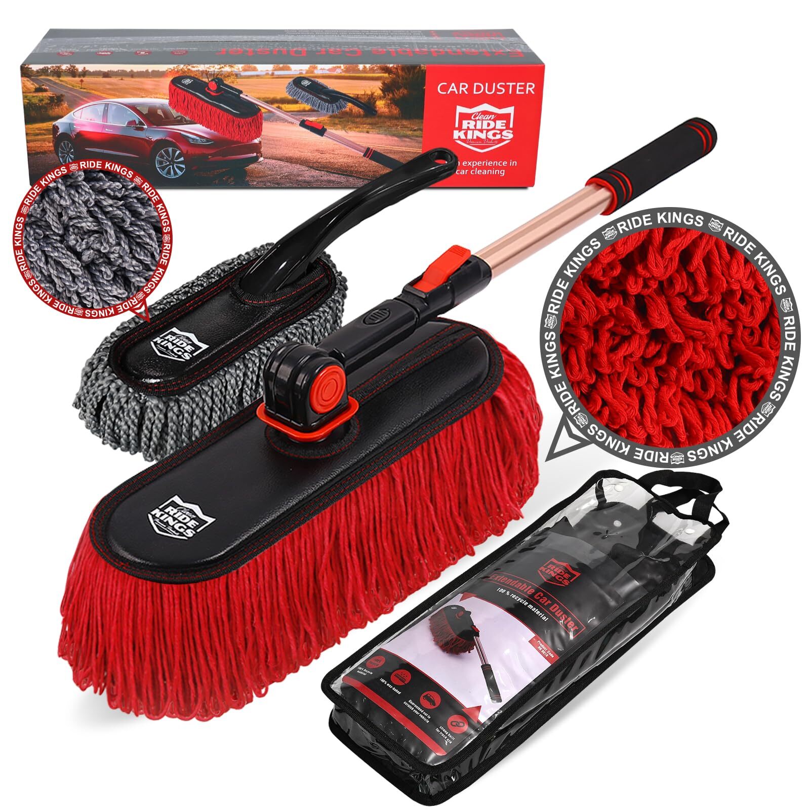 RIDE KINGS Extendable Car Duster Dust Brush for Auto Truck RV Motorcycle