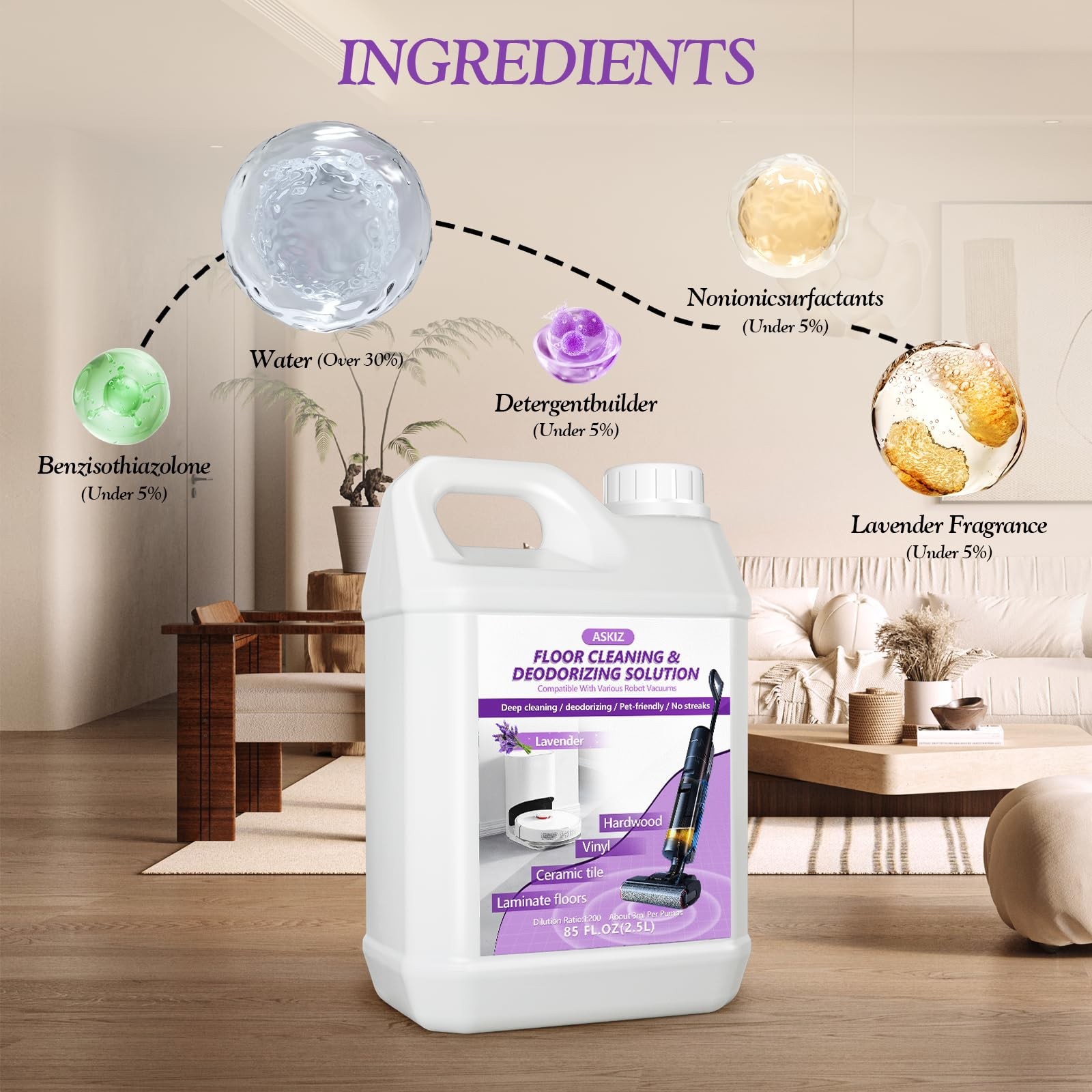 85 FL OZ Floor Cleaning Solution,Floor Cleaner for Mopping with Tineco,Deep C…