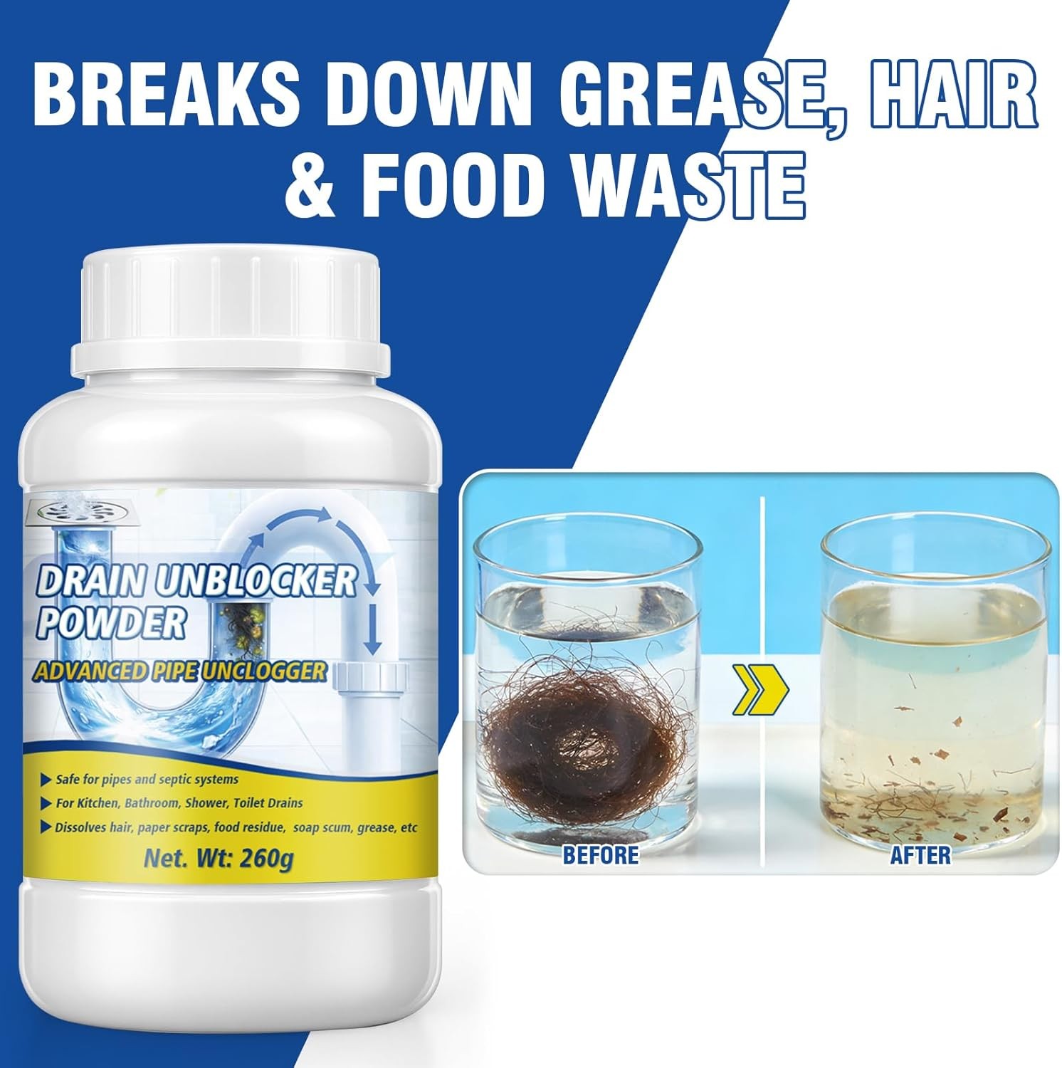Powerful Drain Clog Remover, 260g Pipeline Dredging Ant & Drain Cleaner
