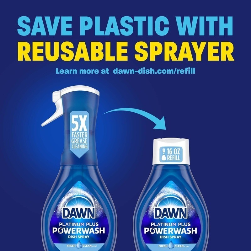 3 Pack Dish Soap Refill Fresh Scent Spray Cleaner 5X Grease Cutting Power New