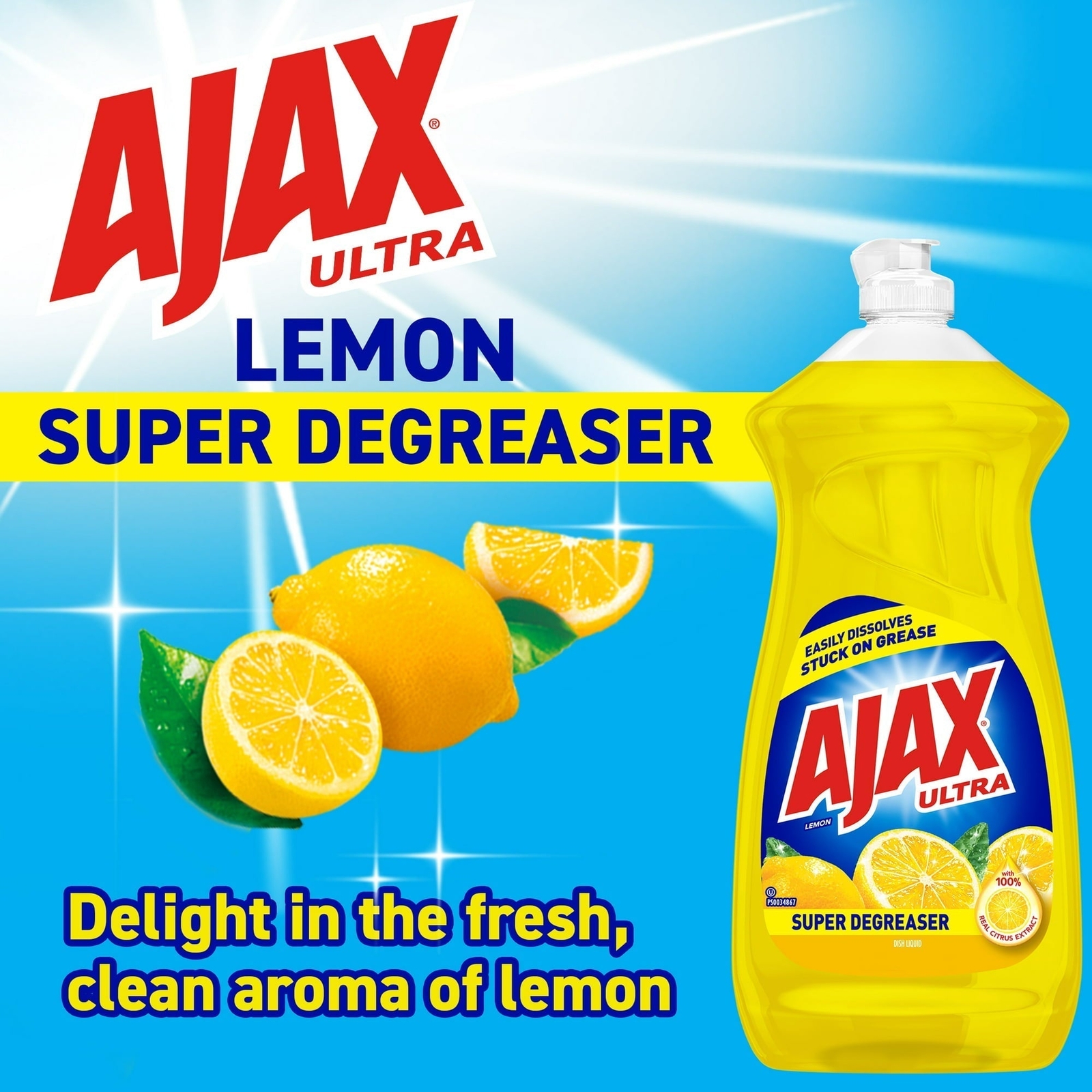 Ajax Ultra Lemon (Super Degreaser) Dish Liquid, 14 oz. (414ml) (Pack of 6)