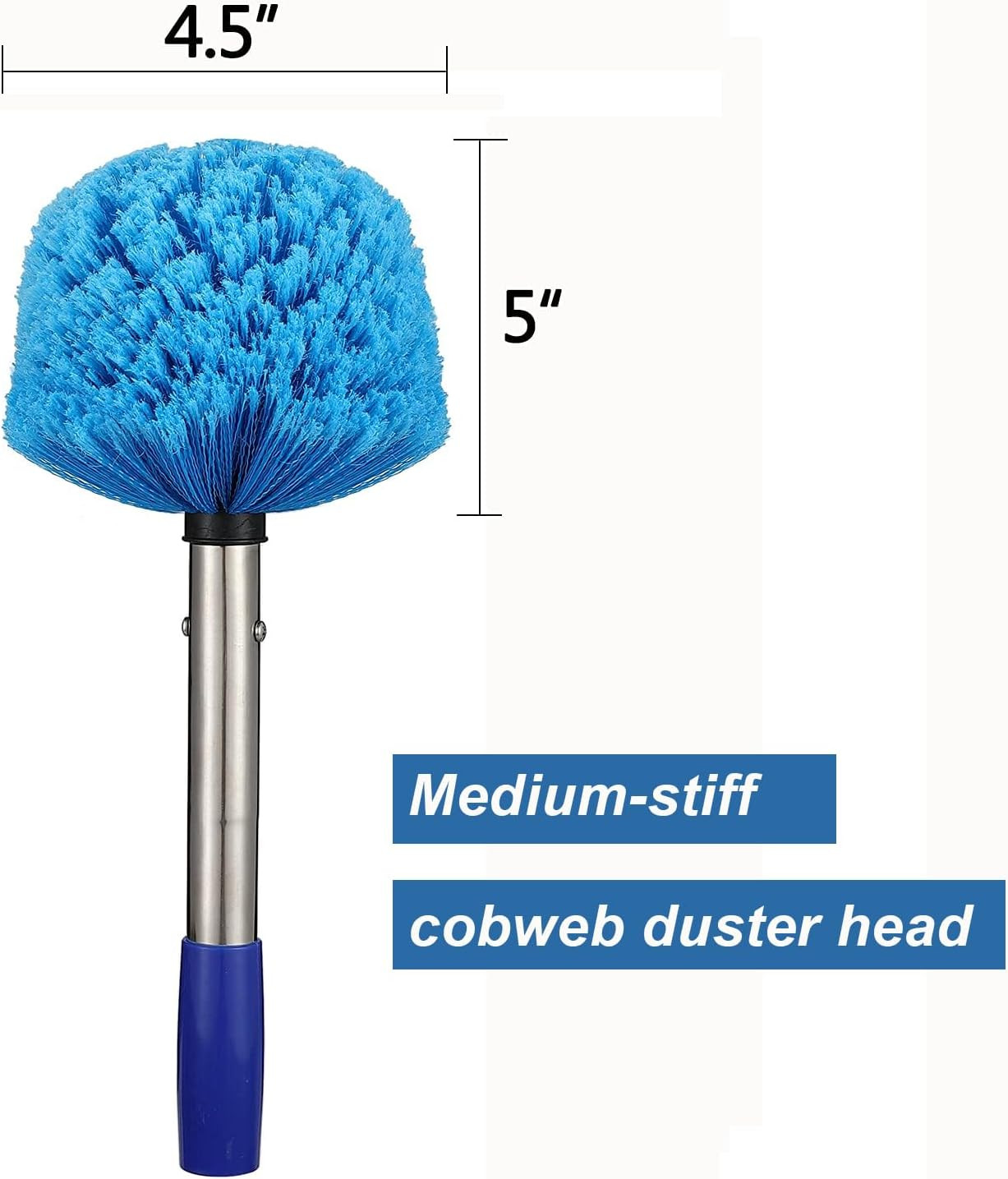 Cobweb Duster with Pole, 4Ft Stainless Steel Pole Cobweb Brush with Medium-Stiff