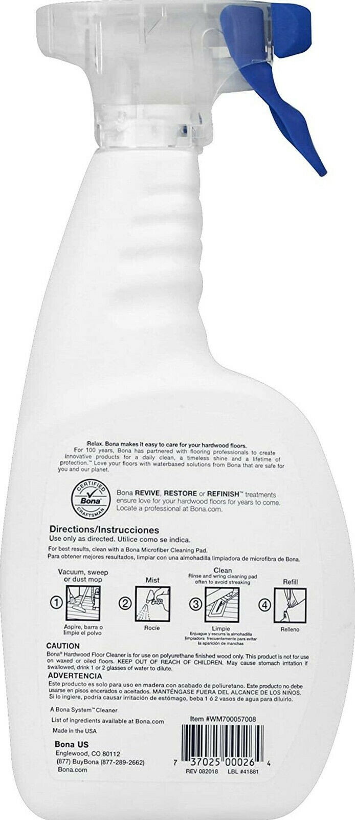 Hardwood Floor Cleaner FOR WOOD & POLYURETHANE Trigger spraY Bona WM700057008